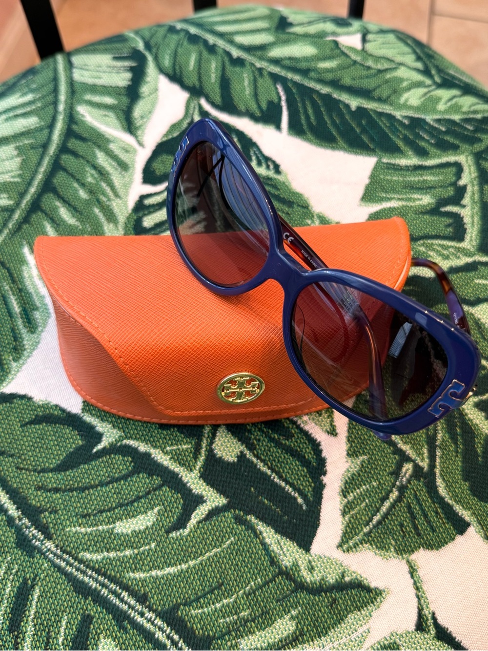 Tory Burch Blue Frame Sunglasses with Orange Case